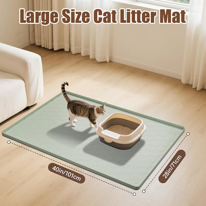 Cat Mat for Litter Box, 40" X 28" Large Silicone Cat Litter Trapping Mat | Waterproof Cat Litter Mat, Soft on Kitty Paws, Urine-Proof, Non-Slip Kitty Scratch Pad for Floor(Green) - Image 2