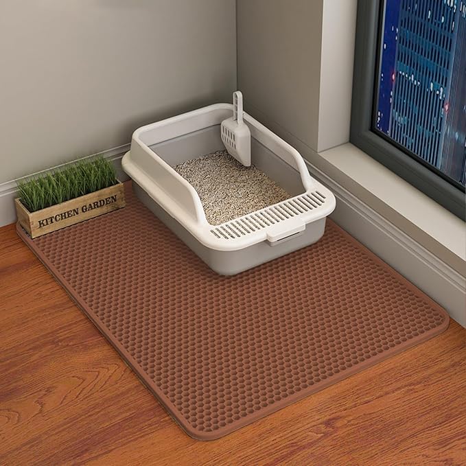 HCY&WLD Cat Litter Mat, Double Layer Cat Litter Box Mat (30x22 Inch, Brown) | Waterproof Urine-Proof Non-Slip Litter Trapping Mat, Soft on Kitty Paws, Scratch-Resistant, Scatter Control, Easy to Clean by HCY%26WLD