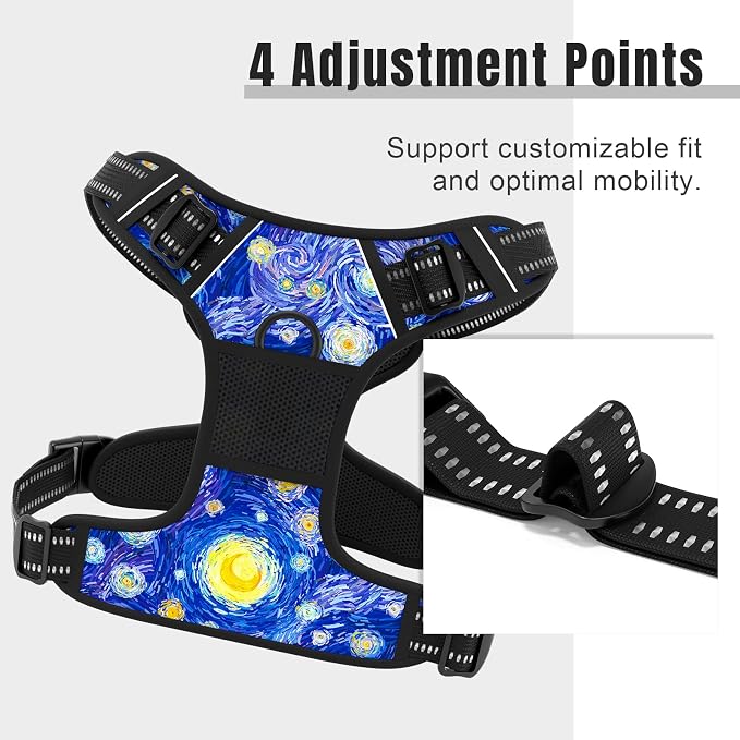Rnivvi No Pull Dog Harness, Cute Reflective Extra Small Sized Puppy Harness, Adjustable Soft Padded Vest for Small Dogs, Cats, Heavy Duty Pet Vest with Easy Control Handle for Walking, Starry Night - Image 3