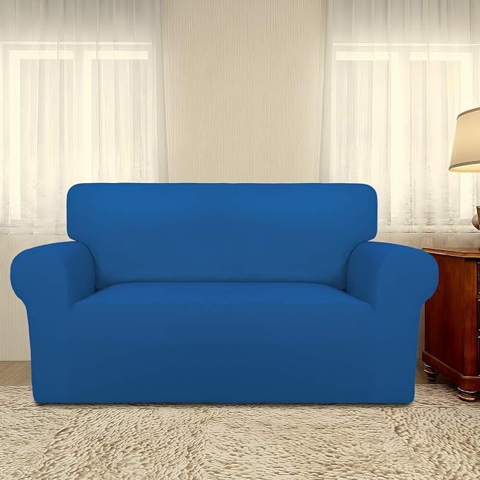 PureFit Stretch Loveseat Covers Fleece Couch Covers for Sofa Classic Blue | 1-Piece Sofa Slipcover Soft Couch Protector, Sofa Cover Washable with Non Skid Foam and Elastic Bottom for Kids, Dogs - Image 2