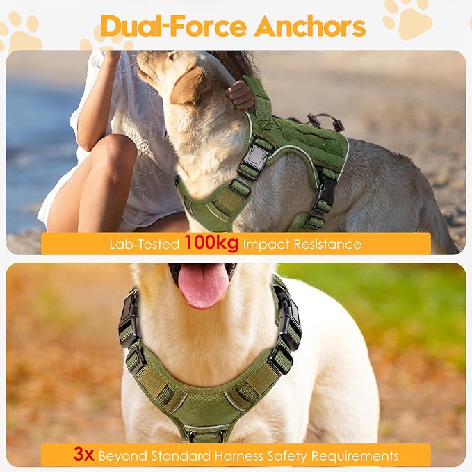 Heavy-Duty Tactical Dog Harness for Large Dogs, No Pull Adjustable Reflective Pet Vest with Molle System, K9 Military-Grade Control for Service Training, Outdoor & 10+ Breeds, Green, Medium - Image 4
