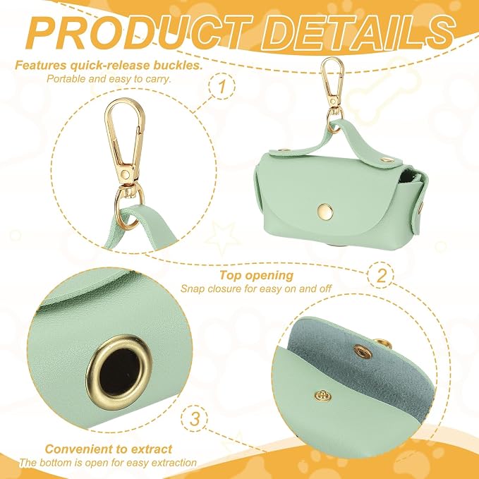 Dog Poop Bag Holder, Leather Pet Waste Bag Dispenser for Leashes Portable Reusable Easy Cleanup Pouch(1Pcs, Light Green), Intended for Outdoor/Travel/Walking with Dog - Image 3