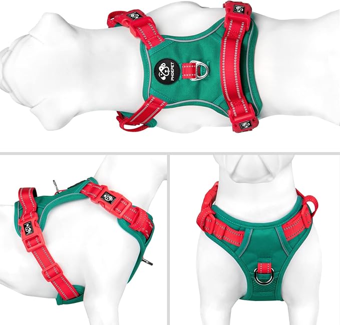 No Pull Dog Harness, Unique Colors Reflective Adjustable Dog Vest | with Soft Training Handle Metal Clips for Small Medium Large Dogs (Dark Green Base & Red Straps,XL) - Image 2
