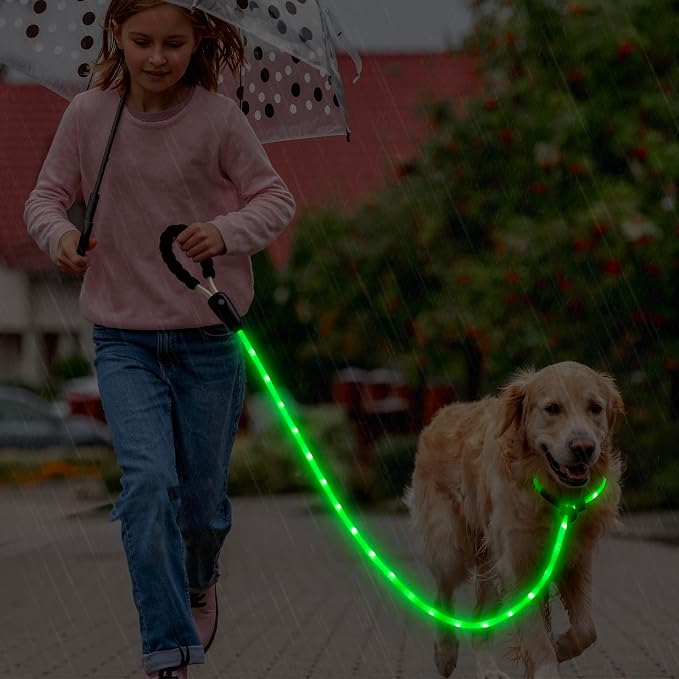 Light Up Dog Leash with Collar 2-in-1, 14 LED Modes Reflective Leash for Medium Large Dogs, USB Rechargeable Waterproof Adjustable Night Walking for Safety - Image 8