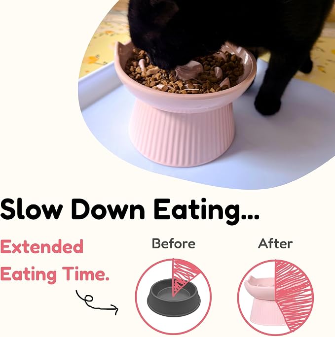 2 Pack Unbreakable Raised Slow Feeder Bowl for Cats and Small Dogs, Elevated Cat Bowls, Detachable Slow Feede Bowl, Heavy Weighted, Non-Slip Feeder, Dry & Wet Food (Pink + White, 6.2'') - Image 2