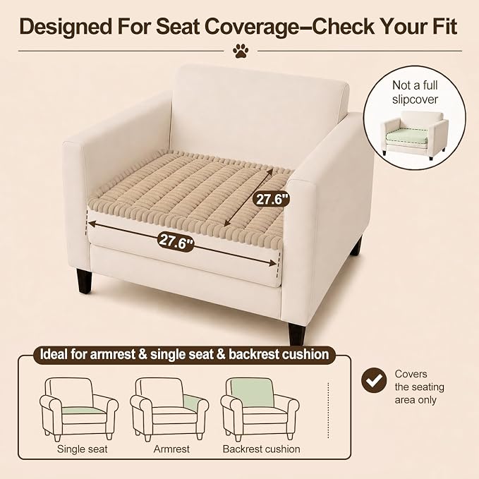 decorUhome Couch Cover for Dogs, Non Slip Fuzzy Thick Pet Sofa Protector | Pet Friendly, Couch Covers for Sofa, Machine Washable, Fits Armrests, Single Seats & Backrest Cushions, Khaki, 27.6" x 27.6" - Image 10