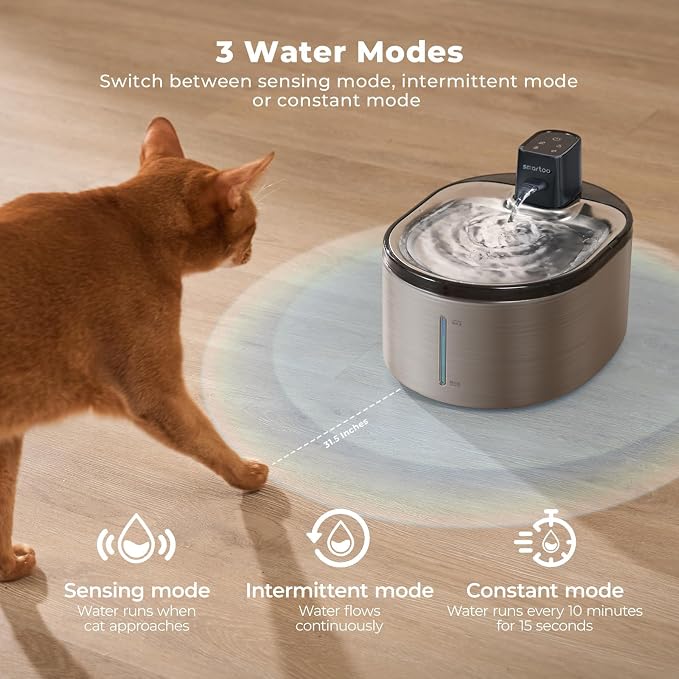 Wireless Cat Water Fountain Stainless Steel,152oz/4.5L Cat Fountain,6Filter | Battery Operated, Motion Sensor, Cordless Pet Water Fountain for Dogs & Cats,Ultra Quiet Pump,Water Fountains for Cats Indoor - Image 3
