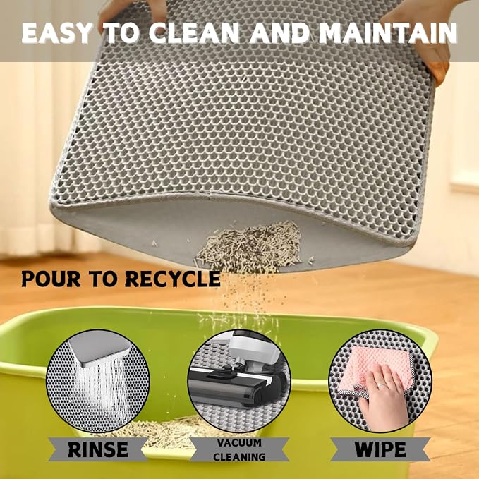 Honeycomb Double Layer Cat Litter Mat, Gray, 36 x 24 Inch, 1 Pack | Soft EVA Material, Non-Slip Backing, Urine & Water Resistant, Scatter Control, Washable & Durable, Ideal for Indoor Cats - Image 5