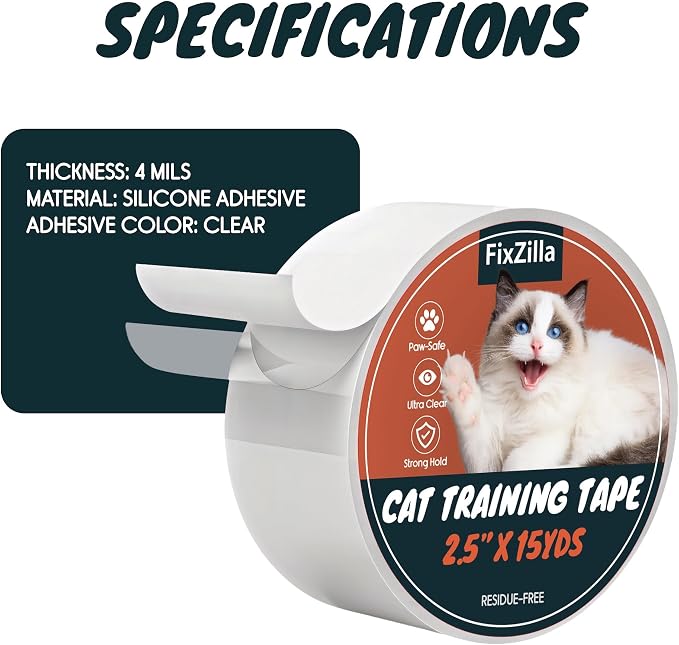 FixZilla Anti Scratch Cat Tape for Furniture 2.5 Inch x 45 Feet Clear Sticky Double Sided Anti Scratch Cat Tape for Paw Scratching Deterrent and Pet Training for Couch Furniture Protector, Sofa, Doors - Image 9