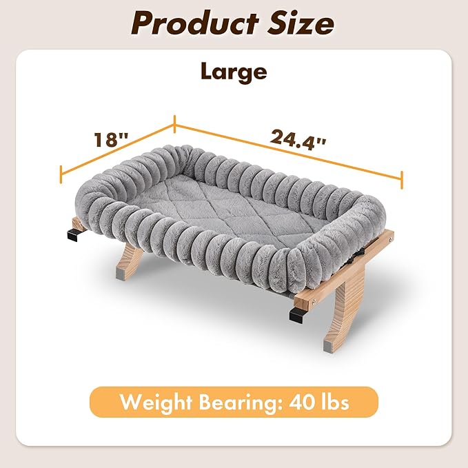 Zoratoo Cloud-Cuddle Cat Perch for Window Sill with Zipper Cushion, L Gray | 24.4’’x18’’, Removable for Machine Wash, Fluffy Plush Bolster, Sturdy Metal Frame for Large Cats up to 40lbs, Easy to Adjust - Image 4