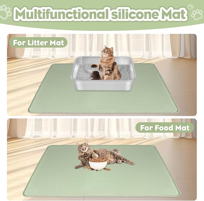 Kalolary Cat Litter Mats,40"x28"Extra Large Silicone Cat Mat for Litter Box | Easy to Clean Kitty Litter Trapping Mat, Soft on Kitty Paws, Waterproof, Urine-Proof Kittys Litter Mats for Floor,Green - Image 5
