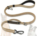 Dog Leash Heavy Duty, Bungee Leash Reflective Car Seat Belt for Dogs Khaki | 4-6FT Strong Shock Absorbing Tactical with 2 Padded Handles, Dog Tug Lead for L XL Dogs Walking Running Training by Misthis