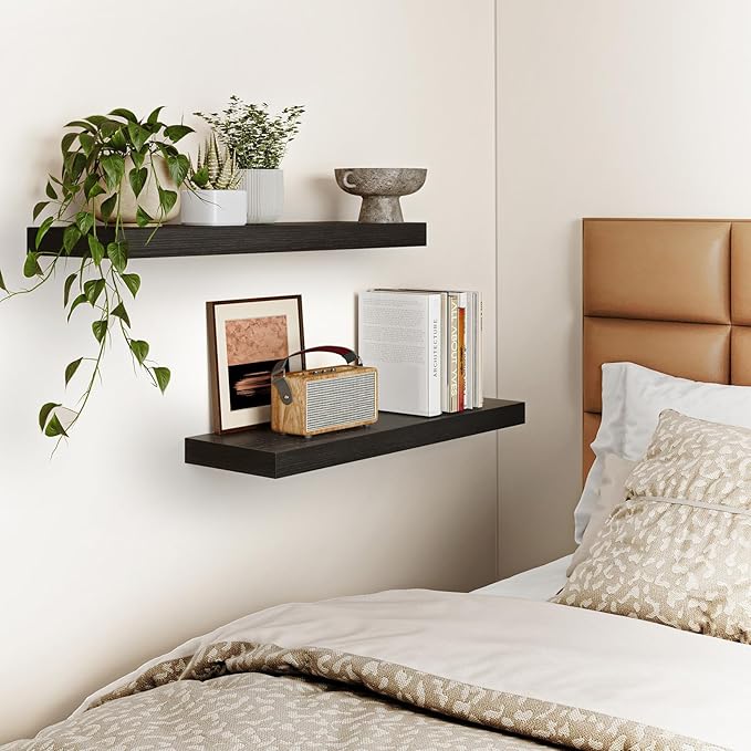Fixwal Floating Wall Shelves for Decor (Black, Set of 2, 22Inch) | MDF Shelf with Metal Brackets, Space Saving for Books , Decor, Fits Bathroom, Kitchen, Bedroom, or Office - Image 6