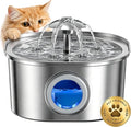PEKTACO Cat Water Fountain, 3.2L Stainless Steel Pet Fountain, 1 Filter | 108oz capacity, LED water level window, ultra-quiet pump, dishwasher-safe tray, BPA-free, for cats and small dogs by PEKTACO
