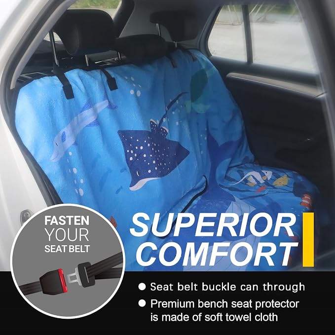 Back Seat Cover for Car Trucks Van SUV Jeep,Waterproof Rear Bench Towel Seat Covers for Dogs and Kids,Automotive Backseat Protector (Seaworld) - Image 4