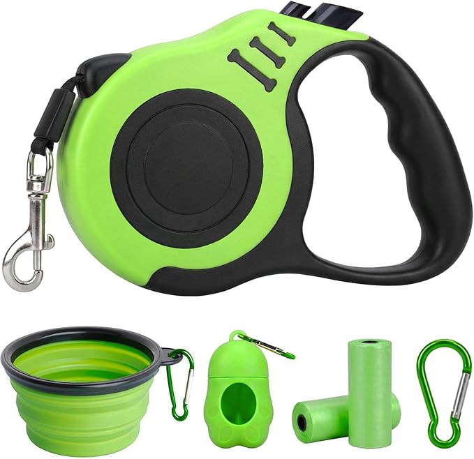 PETIMP Retractable Dog Leash Lightweight 16FT Leash Set | with Folding Bowl,Dispenser,waste Bags, for Small Medium Dogs(Green) by PETIMP