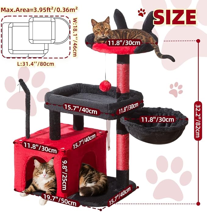 Taoqimiao 32.2in Cat Tree with Toy, Small Cat Tower for Indoor Cat, MS043BR | Easy assembly, Sturdy, Multi Level, Easy Clean, Cozy Condo, Perches, Baskets, Suitable for Kittens and Adult Cats - Image 5