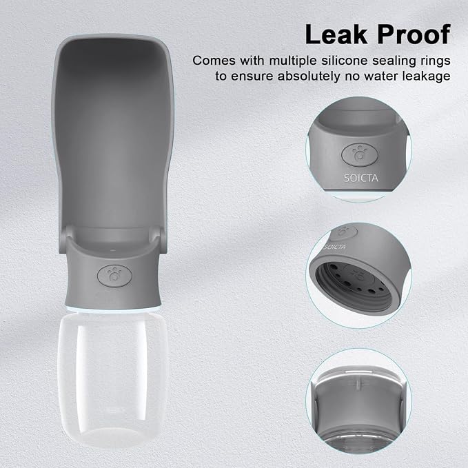 Portable Dog Water Bottle for Walking – 19oz / 12oz Foldable Pet Water Dispenser for Puppies, Medium & Large Dogs – Leak Proof Travel Water Bowl for Small Animals Dog Accessories(19OZ Grey) - Image 5