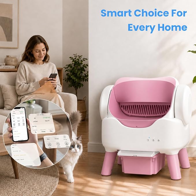 RPZ Automatic Cat Litter Box with APP Control, Open-top Design, 360° Safety Sensors, Self Cleaning Cat Litter Box for Multiple Cats, Litter Mat & 2 Rolls Refill Bags Included - Image 6