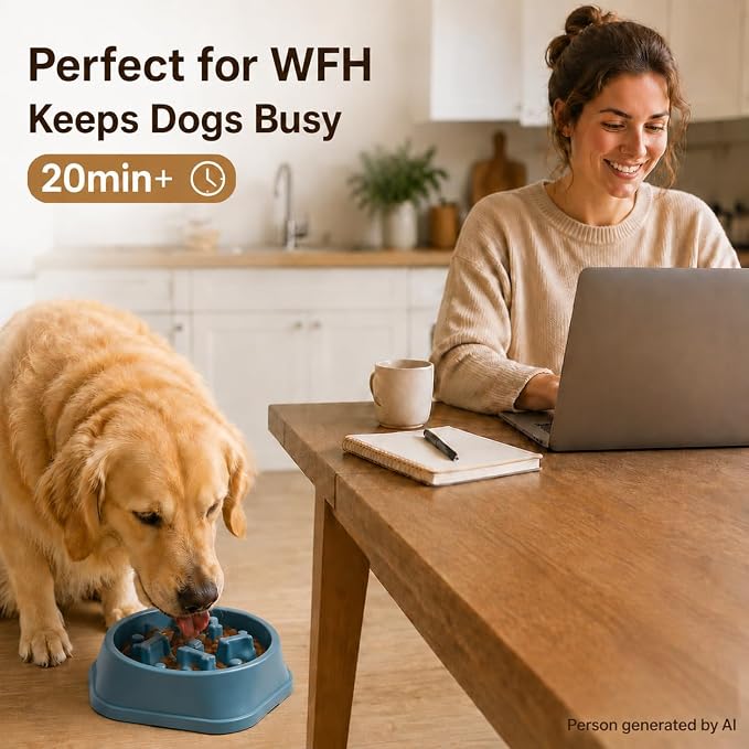 Slow Feeder Dog Bowl,Suitable for Small and Medium Breeds. Blue | Slow Feed Puzzle Dog Bowl, Non-Slip Interactive Maze to Slow Eating, Bone-Shaped. - Image 3