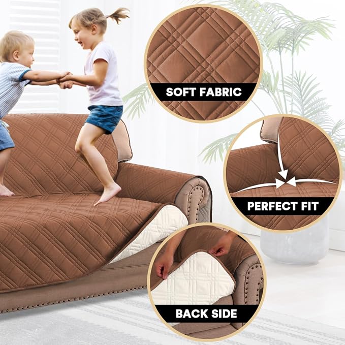 PrinceDeco 100% Waterproof Loveseat Covers for 2 Cushion Couch Sofa Covers Waterproof and Washable Sofa Slipcover with Side Pocket Furniture Protector with Elastic Straps(Loveseat 48", Terracotta) - Image 3