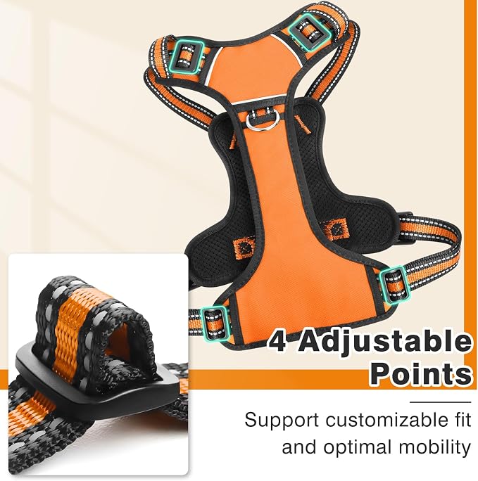 Dog Harness No Pull, Pet Harnesses with Dog Collar, Adjustable Reflective Oxford Outdoor Vest, Front/Back Leash Clips for Small, Medium, Large, Extra Large Dogs, Easy Control Handle for Walking - Image 8