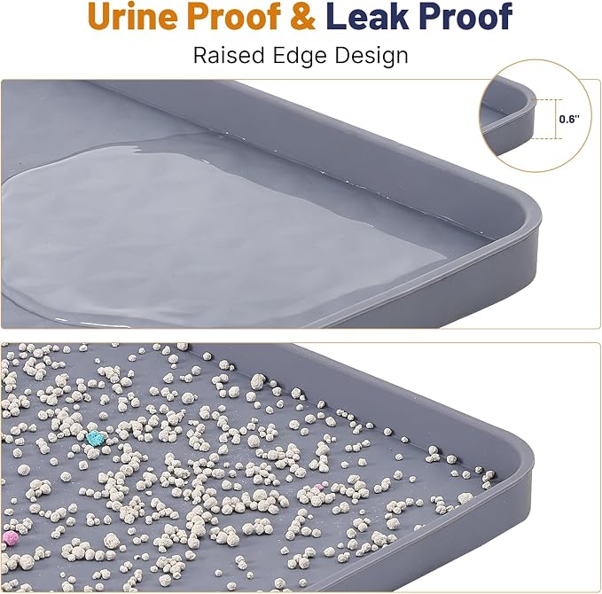 Cat Litter Mat, 51x25.6in Waterproof Silicone Litter Box Mat, Grey | XL Cat Mat Fits 1-3 Litter Boxes, Litter Trapping Mat with Raised Edges, Non-Slip Bottom, Easy Clean Kitty Litter Mat - Image 3
