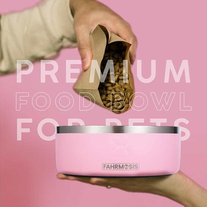 FAHRMOSIS 64 OZ Dog Bowl with Slow Feeder Insert Stainless Steel Pet Water Bowl for Medium & Large Breed Non Slip Rubber Base & Plastic Puzzle Feeder - Pink - Image 6