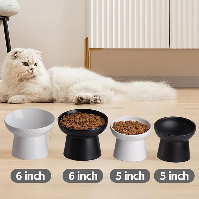 Elevated Cat Bowls, 15° Tilted Ceramic Raised Cat Food and Water Bowl Set, Whisker-Friendly Porcelain Pet Feeder Dishes for Indoor Cats and Small Dogs,Black,6.2 Inch,2 Pack - Image 6