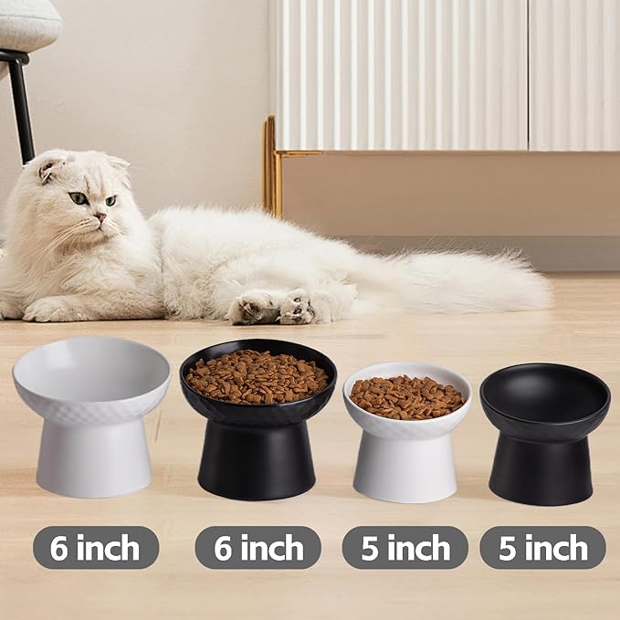 Elevated Cat Bowls, 15° Tilted Ceramic Raised Cat Food and Water Bowl Set, Whisker-Friendly Porcelain Pet Feeder Dishes for Indoor Cats and Small Dogs,Black,5.2 Inch,2 Pack - Image 6