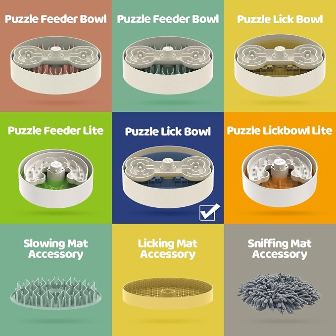 Puzzle Feeder Slow Feeder Dog Bowl with Lick Mat and Puzzle Inserts - Non-Slip Base, Adjustable Speed Design, Dishwasher Safe for Large Dogs,Blue - Image 7
