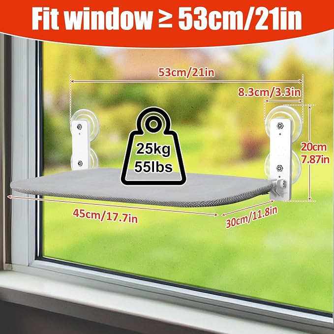 Sunhoo Cat Window Hammock Perch Cordless Perches Window Sill Seat Bed Foldable Stable Lounger Upgraded Suction Cup Easy Assembly Indoor Cats Kitty Shelf Hold Up to 55lbs（Grey,S - Image 5
