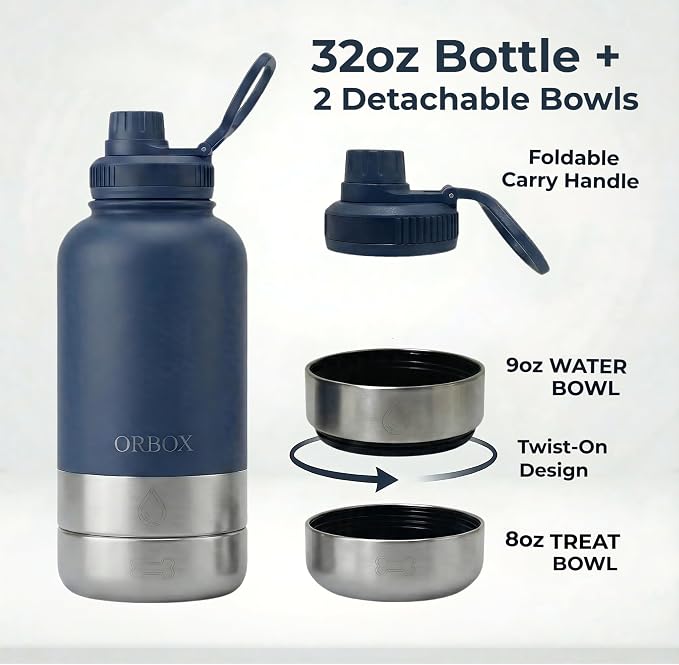 Dog Water Bottle for Travel Insulated Bottle for Small Dogs | Food Grade Plastic Bowls, Dishwasher Safe, 24H Cold 12H Hot, for Car Rides, Park Visits, Road Trips - Image 2