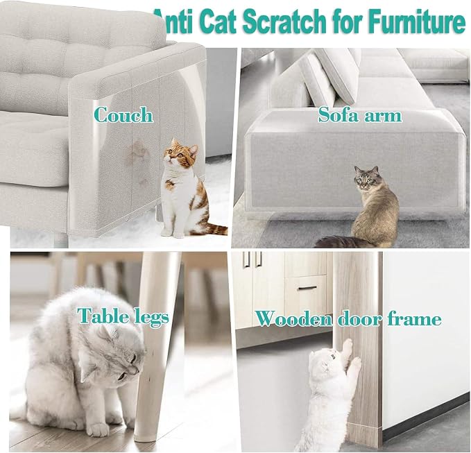Anti Cat Scratch Furniture Protector Tape Damage-Free Couch Guard, 118"x8" | clear,strong adhesive,flexible,easy to apply,easy to remove,pins-free,residue-free,long-term use,massive coverage,non-toxic - Image 4