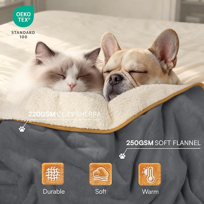 Luciphia Waterproof Blanket for Large Dog, Reversible Sherpa Couch Cover | waterproof pet blanket sherpa fleece reversible couch cover bed protector car from spills scratches, Grey+Beige 85" x 57" - Image 3