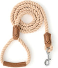 Mile High Life Dog Leash Braided Cotton Rope w/Leather-Wrapped Ends/Handle | Rust-proof 360° swivel clasp, Heavy-duty for medium/large dogs. Great for weddings, daily walks (4 FT, 1/2", Light Brown) by MileHighLife