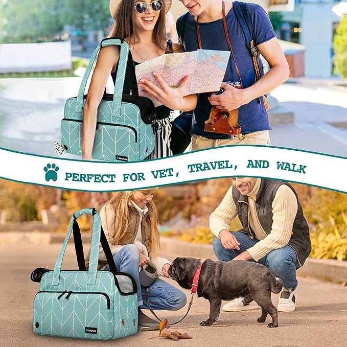PetAmi Small Dog Purse Carrier, Soft-Sided Pet Carrier Bag with Pockets, Portable Puppy Cat Travel Handbag Tote, Airline Approved Breathable Mesh, Poop Bag Dispenser, Max 18 lbs, Chevron Teal - Image 7