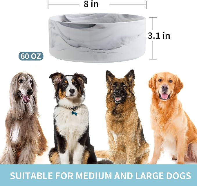 Raised/Elevated Ceramic Dog Bowl for Medium Large Sized Breeds,Large Dog Food Water Bowl with Stand,8 in Non Slip Heavy Weighted 1800ml/ 7.6 Cups/60 OZ Marble Grey - Image 2