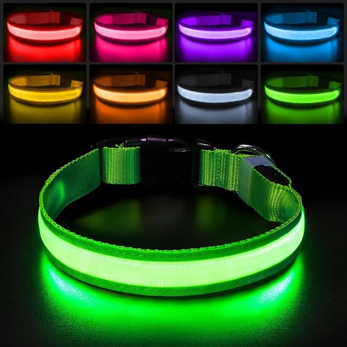 PcEoTllar Light up Dog Collar, Safe for Night Walking, Adjustable, Green, S | Colorful RGB Light, Waterproof, For Small Medium and Large Dogs, Durable Material, USB to Charge by PcEoTllarPetSupplies