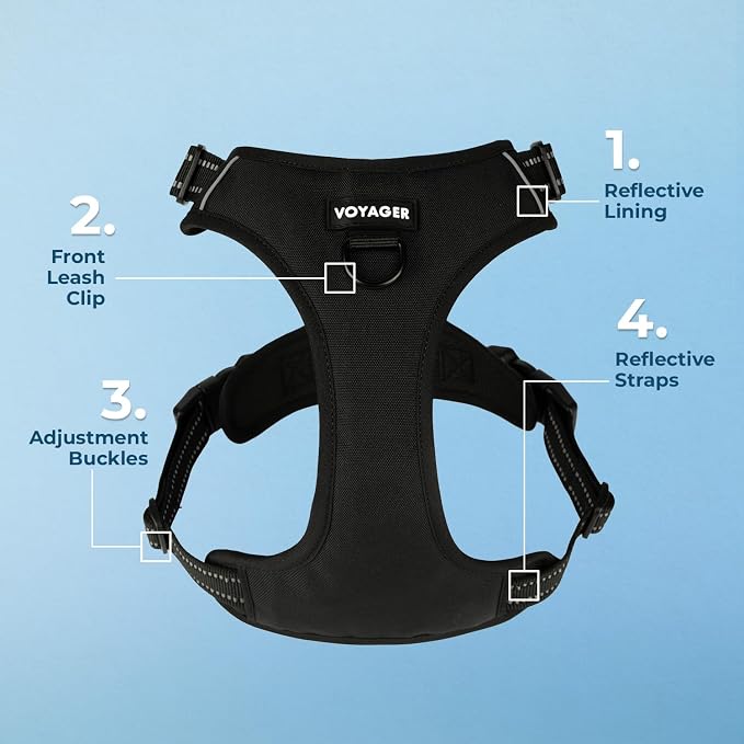 Voyager Dog Harness Dual Leash Attachment No-Pull Control Adjustable Soft but Strong Pet Harness for Medium and Large Dogs with 3M Reflective Technology, Leash Set Black Nylon, M (Chest: 20-25") - Image 5