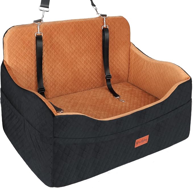 Vivifying Dog Car Seat for Back Seat, Booster Travel Bed for Medium Large Dogs or 2 Small Dogs, 4" Raised Foam Cushion, Safety Leash & Washable Cover, Soft Dog Booster Seat for Cars, Trucks & SUVs by Vivifying