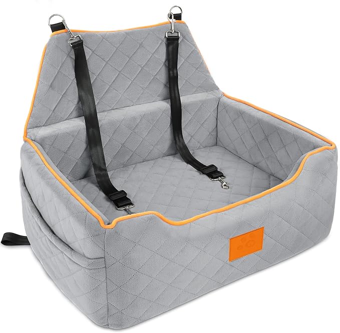 XIEEAOZEE Dog Car Seat for Large/Medium Dog, Booster Seat for Dogs Under 55Lbs or 2 Small Puppy, Detachable and Washable Travel Pet Bed with Thick Cushion and Storage Pockets (Gray) by XIEEAOZEE