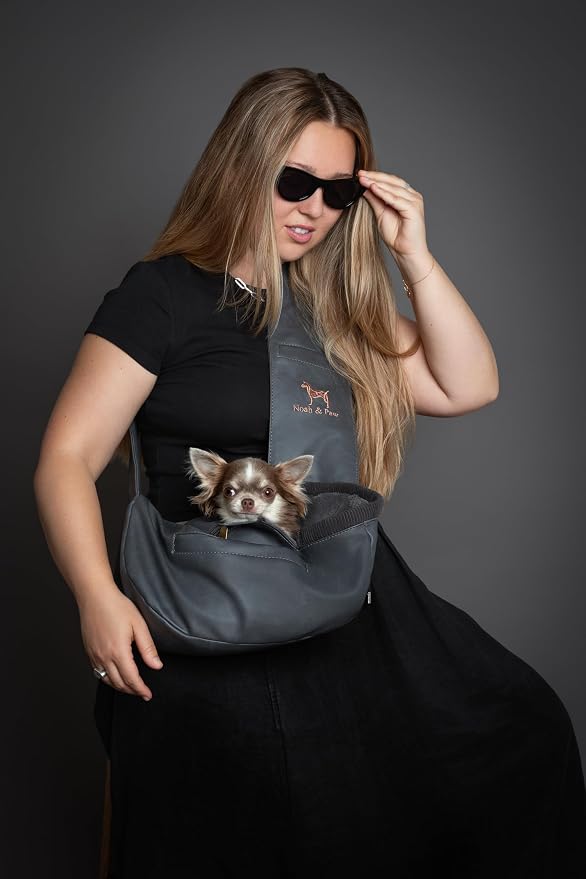 Noah & Paw Dog Sling Carrier for Small Dogs 3-10lb, Dog Sling for Small Dogs and Cats, Dog Carrier with Adjustable Padded Strap, Vegan Leather Lined with Fur, 3X Safety Features, Machine Washable - Image 7