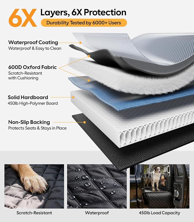 Wigoo Dog Car Seat Cover for Back Seat, Hard Bottom Support, Waterproof | 450lbs Support, Anti-scratch Dog Hammock for 1–4 Medium Dogs, Backseat Protector, Car Bed Extender for SUV, Size-L, Black - Image 5