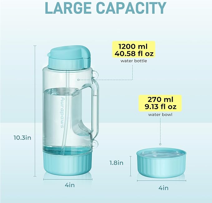 Dog & Mom Water Bottle 40.58oz with Detachable Bowl for Travel | 9.13oz Detachable Bowl, Travel Water Bowl, Leak Proof Pet Water Dispenser, BPA-Free, Hiking, Walking, Camping, Beach - Image 4