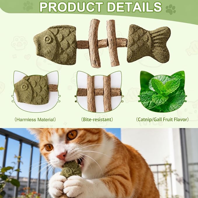 3PCS Catnip and Silvervine Chew, Creative Fish Bone Cat Dental Chew Toy, Fix Cat Dental Health, Durable Wooden Feline Tooth Care Tool - Image 4