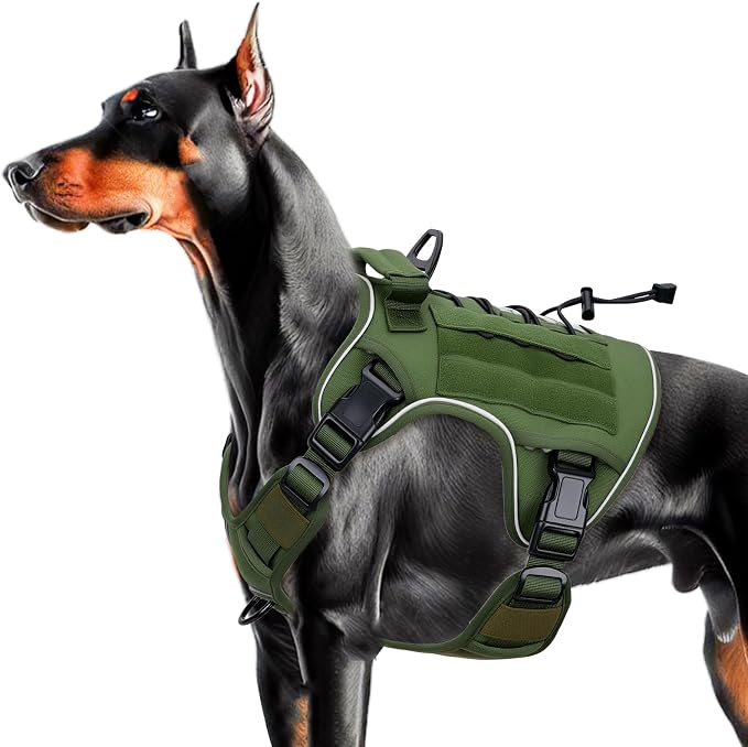 Heavy-Duty Tactical Dog Harness for Large Dogs, No Pull Adjustable Reflective Pet Vest with Molle System, K9 Military-Grade Control for Service Training, Outdoor & 10+ Breeds, Green, Large by Bruvoalon