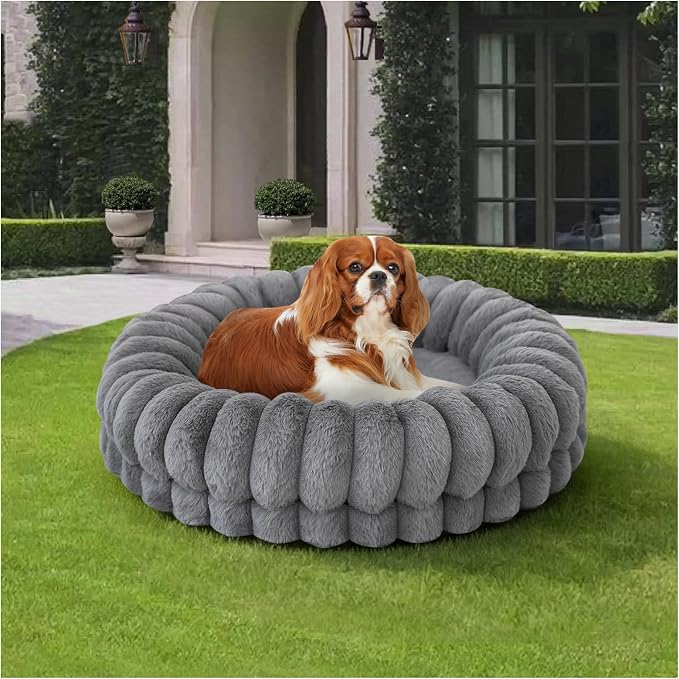 BALANCE Luxury Donut Dog Bed, 24 Inches Round Dog Beds for Small Dogs Washable, Orthopedic Calming Pet Bed for Puppy and Cats with Anti-Slip Bottom (Gray) by BalancePet