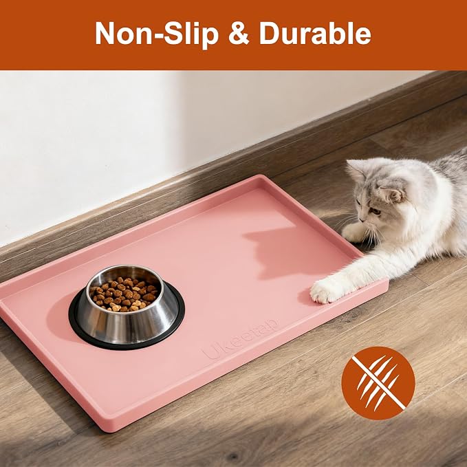 19" x 12" Extra Thick Silicone Mat Waterproof with Raised Edge, Pink | BPA-Free Non-Slip Dog & Cat Food Mat, Feeding Mat for Food and Water Bowls, Spill Proof Mat to Protect Floors - Image 5