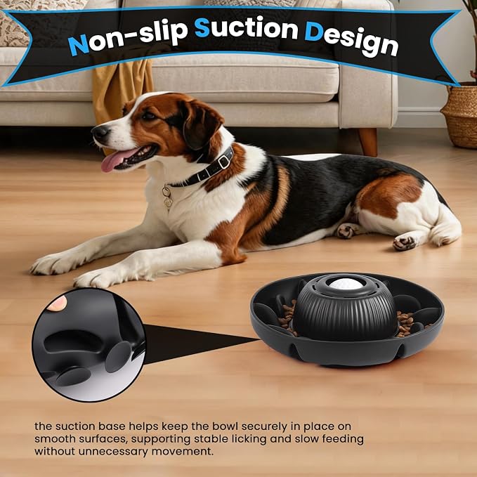 PUPPYGANG 2-in-1 Slow Feeder Dog Bowl & Dog Lick Bowl for Medium Large Dogs, Silicone Puzzle Feeder with Removable Lick Ball, Suction Base Bowl for Kibble, Wet Food, Yogurt & Peanut Butter (Black) - Image 5